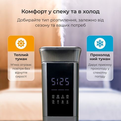 Мощный увлажнитель воздуха Ameliq для больших помещений. Ультразвуковой увлажнитель воздуха с теплым и холодным паром
